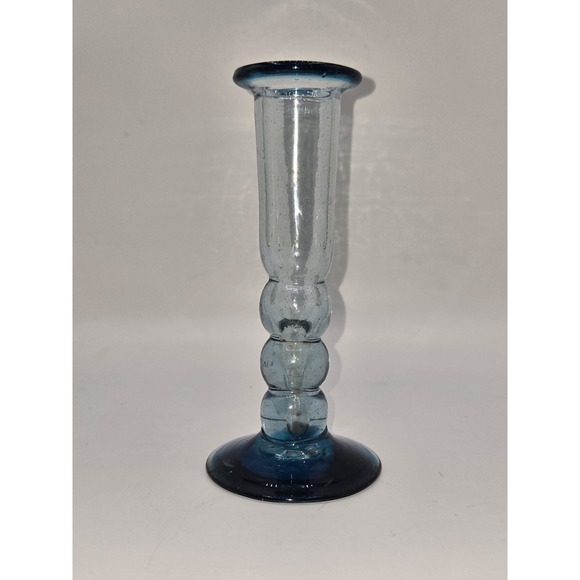 The Unbranded Brand Other - Vintage Hand Blown Teal Art‎ Glass Candlestick Holder 6"